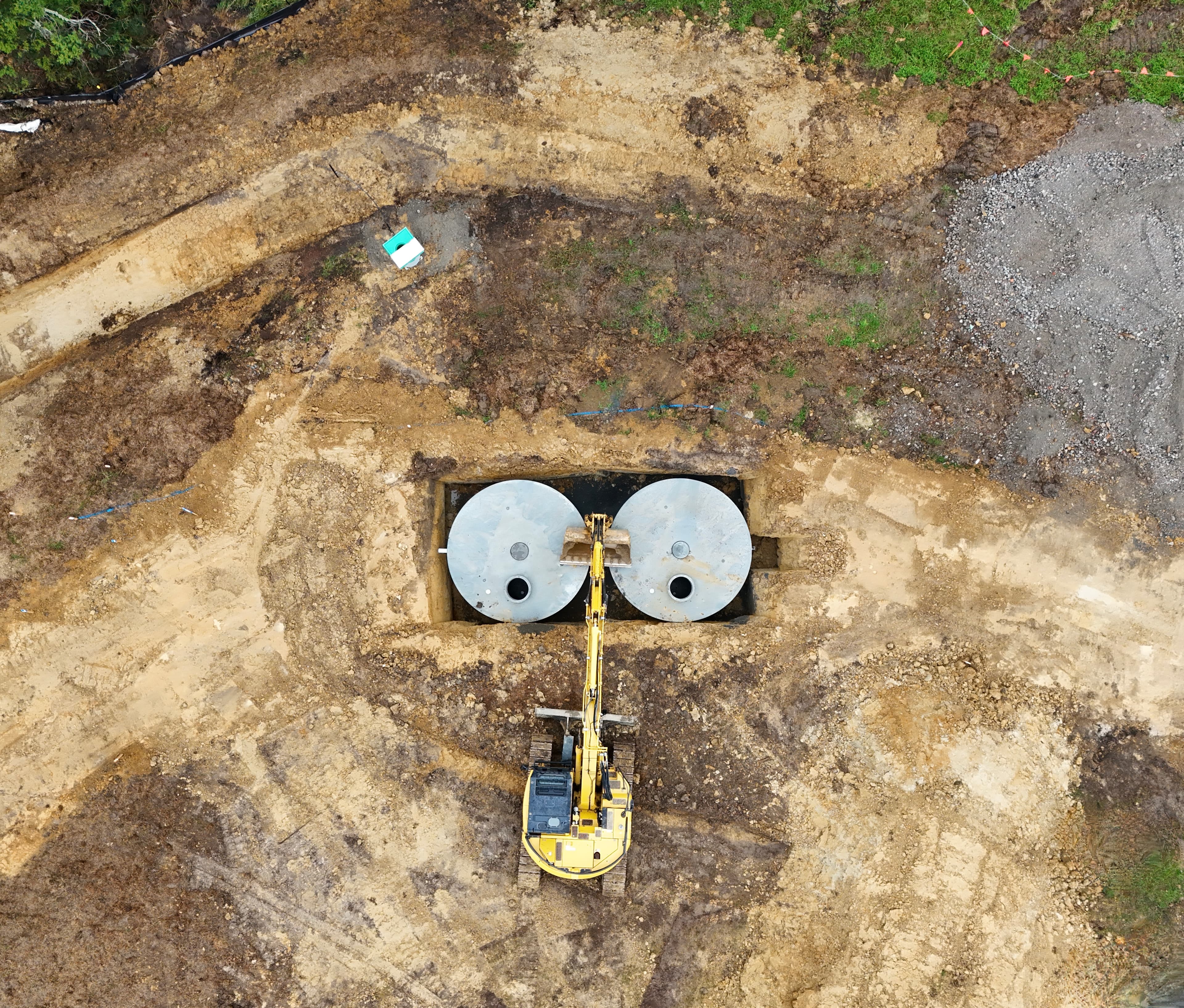 Aerial view of stormwater detention tanks being installed in Auckland - Bromley Group