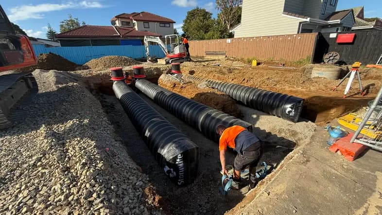 Soakage system installation, Auckland residential site