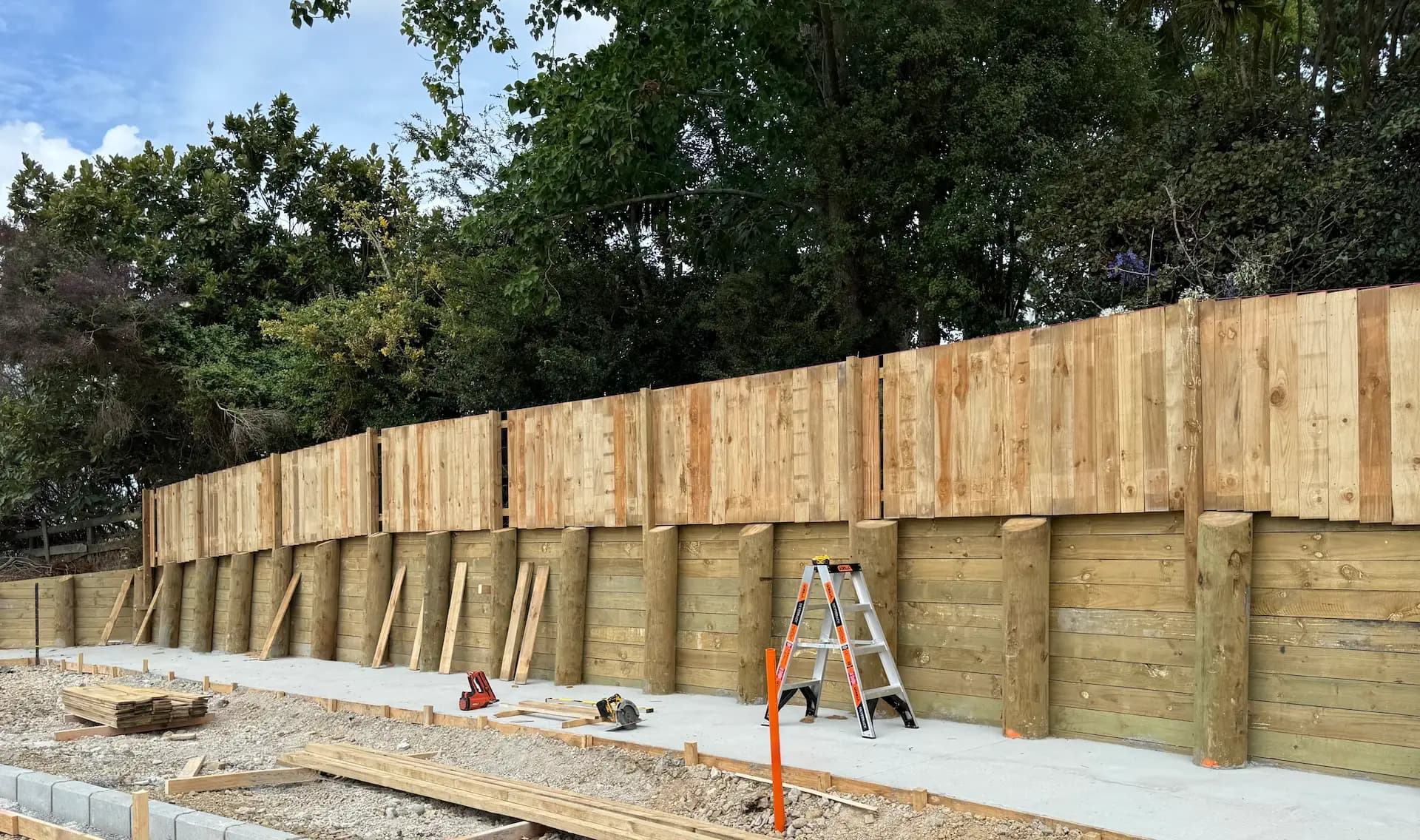 Timber retaining wall build, Auckland - Bromley Group